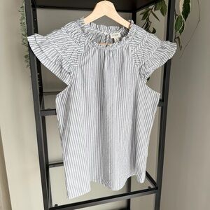 J. Crew Striped Flutter Sleeve Top
